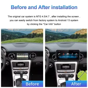 Nâng cấp đầu đĩa Android cho xe Mercedes SLK W171 (2008–2011) lên phiên bản NTG4.5 với CPU 8 nhân, bộ nhớ 4+64GB hoặc 6+128GB, màn hình IPS 12,3 inch, bộ xử lý tín hiệu số (DSP), hỗ trợ CarPlay và Android Auto không dây.