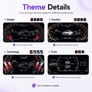 BMW X5 E70 digital cluster theme details with four driving interface styles
