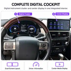 Nội thất Lexus GX460 hiển thị cụm đồng hồ kỹ thuật số đã lắp đặt phía sau vô lăng và màn hình thông tin giải trí trung tâm