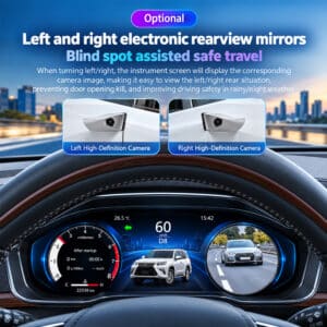 Hình minh họa quảng cáo về tùy chọn góc nhìn camera bên trái và bên phải trên cụm đồng hồ kỹ thuật số Lexus GX460
