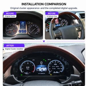 Cụm đồng hồ nguyên bản Lexus GX460 so với bảng táp-lô kỹ thuật số đã lắp đặt từ ghế lái